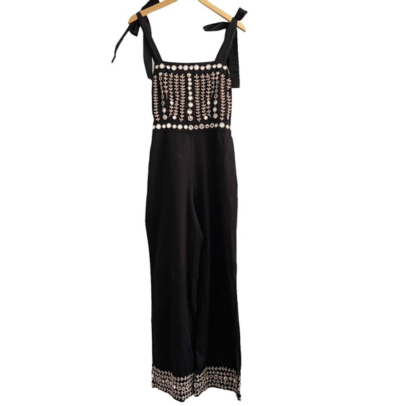Anthropologie Raga Natasha Black Cotton Mirrored Jumpsuit Size Medium - Picture 4 of 16
